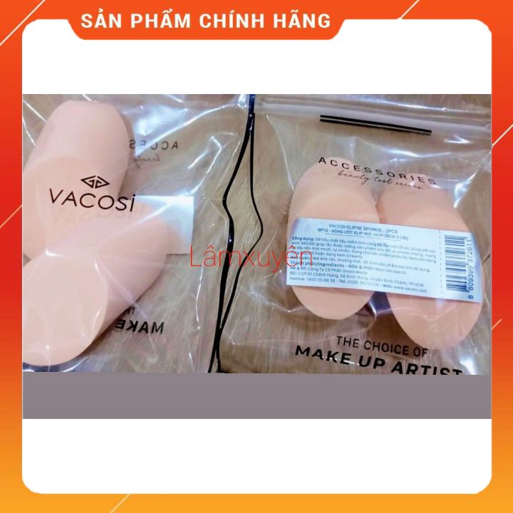 VACOSI ELIPSE SPONGE 2PCS BP10_Bông phấn elip (xúc xích)  bịch 2 cái ,bông phấn mềm mịn, dễ tán ,siêu tiện lợi