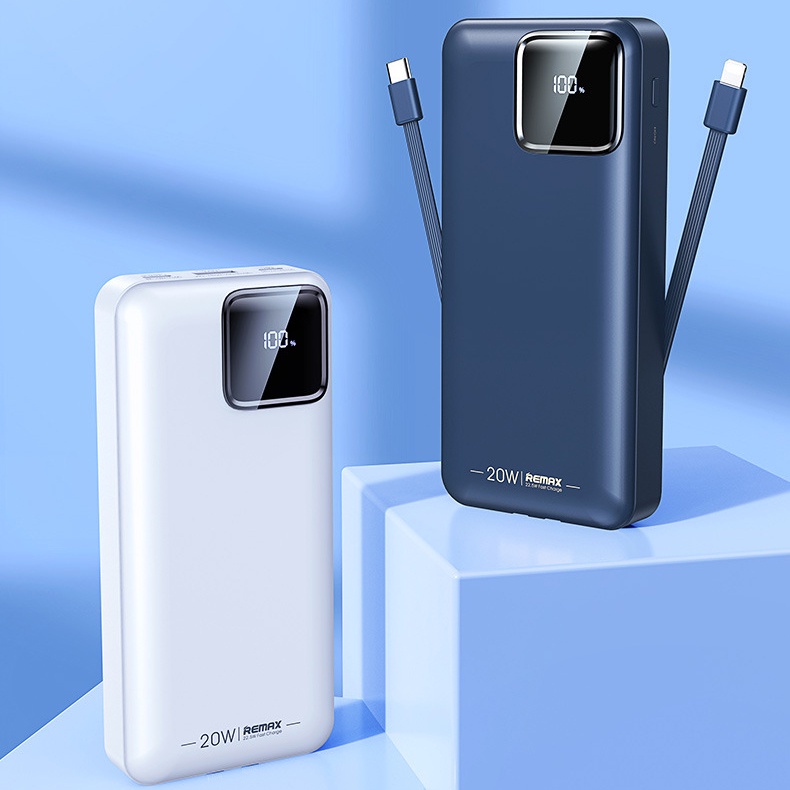 Pin dự phòng sạc nhanh Remax RPP-513 Suji Series 20000mAh tích hợp 2 cáp sạc - hỗ trợ QC 22.5W và PD 20W
