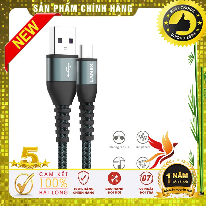 Cáp sạc nhanh LANEX LTC-N13M MicroUSB (Dây dù, 3.0A, Có Led 1m)