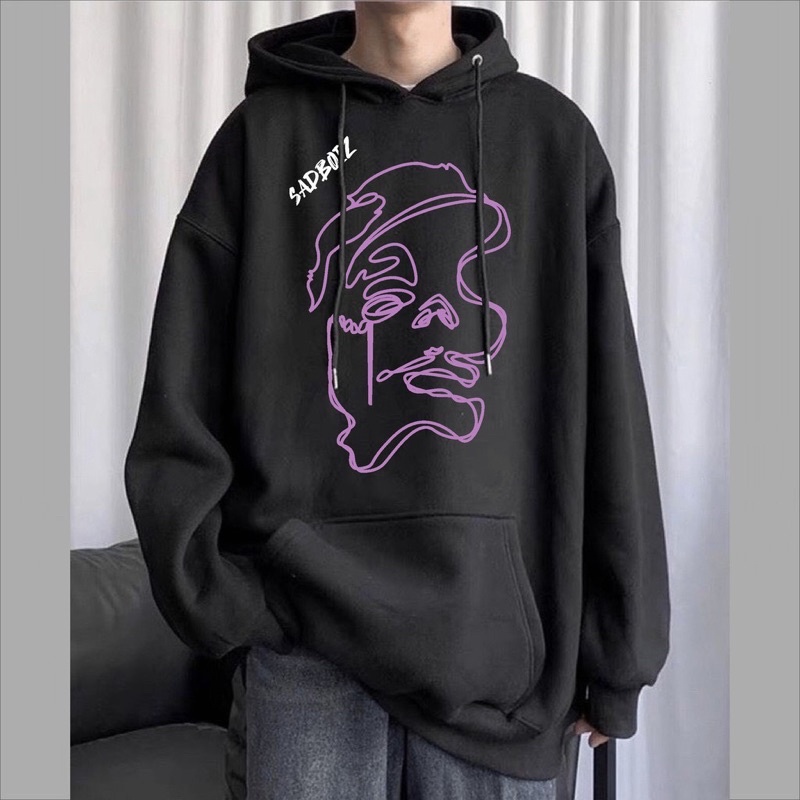 Áo Hoodie Mặt Vẽ Xinh Xắn, Áo Mũ 2 Lớp Form Thụng Tay Bồng Unisex