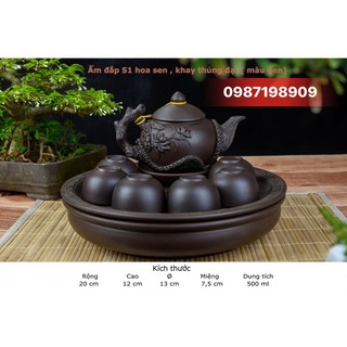 Bộ ấm chén Bát Tràng khay thủng 2 lớp, HÀNG LOẠI 1, nhận in logo trên ấm chén