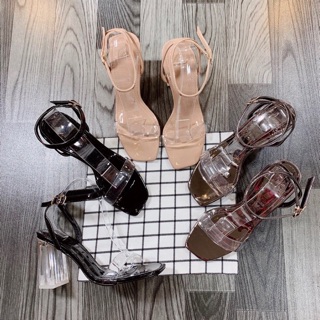 Sandal quai trong gót mika cao 7p ảnh thật