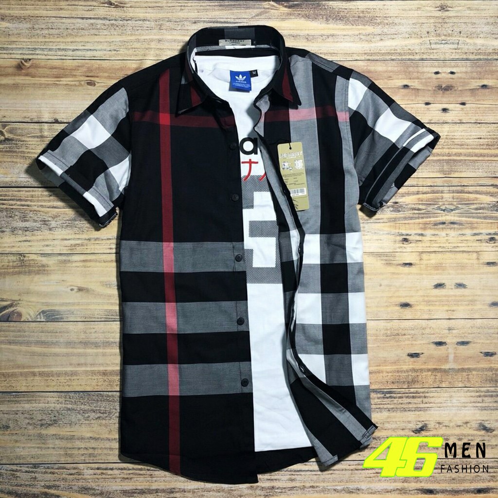 Áo sơ mi nam ngắn tay BBR sọc kẻ xuất khẩu cao cấp MFM317 | BigBuy360 - bigbuy360.vn
