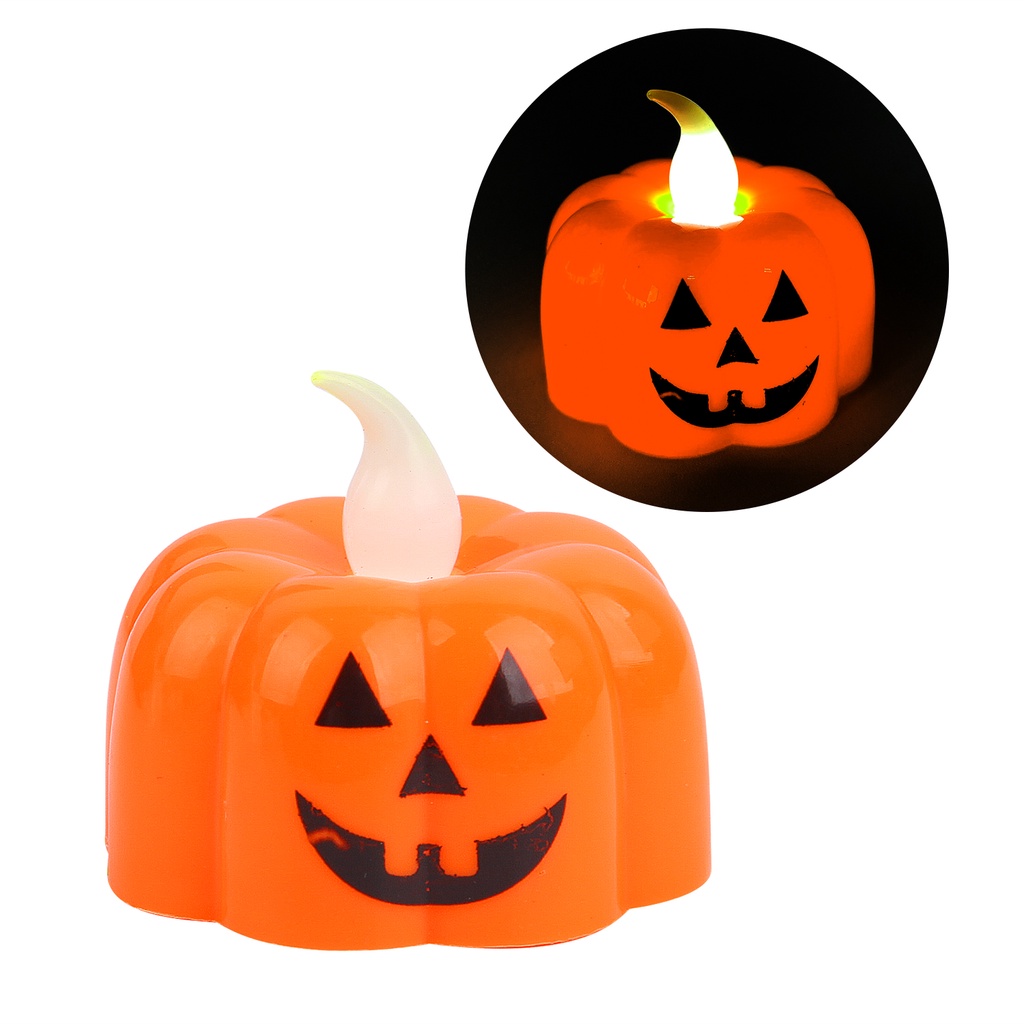 Đèn LED nến không lửa trang trí Halloween hình quả bí ngô