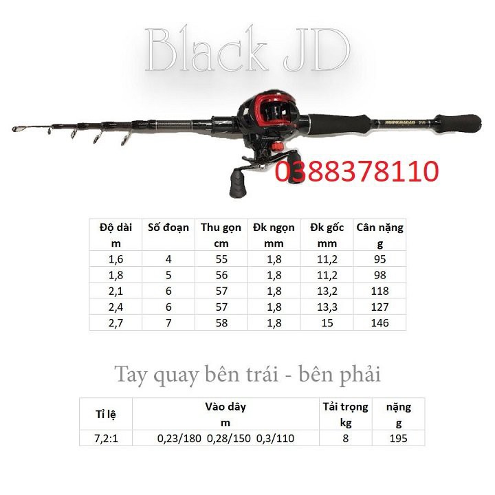 Combo Lure Ngang, Bộ Cần Câu Lure Máy Ngang Rút Gọn 60cm Chất Liệu Carbon - BC 3