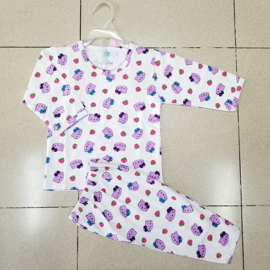 Bộ thun cotton tay dài in kitty toàn thân cho bé gái