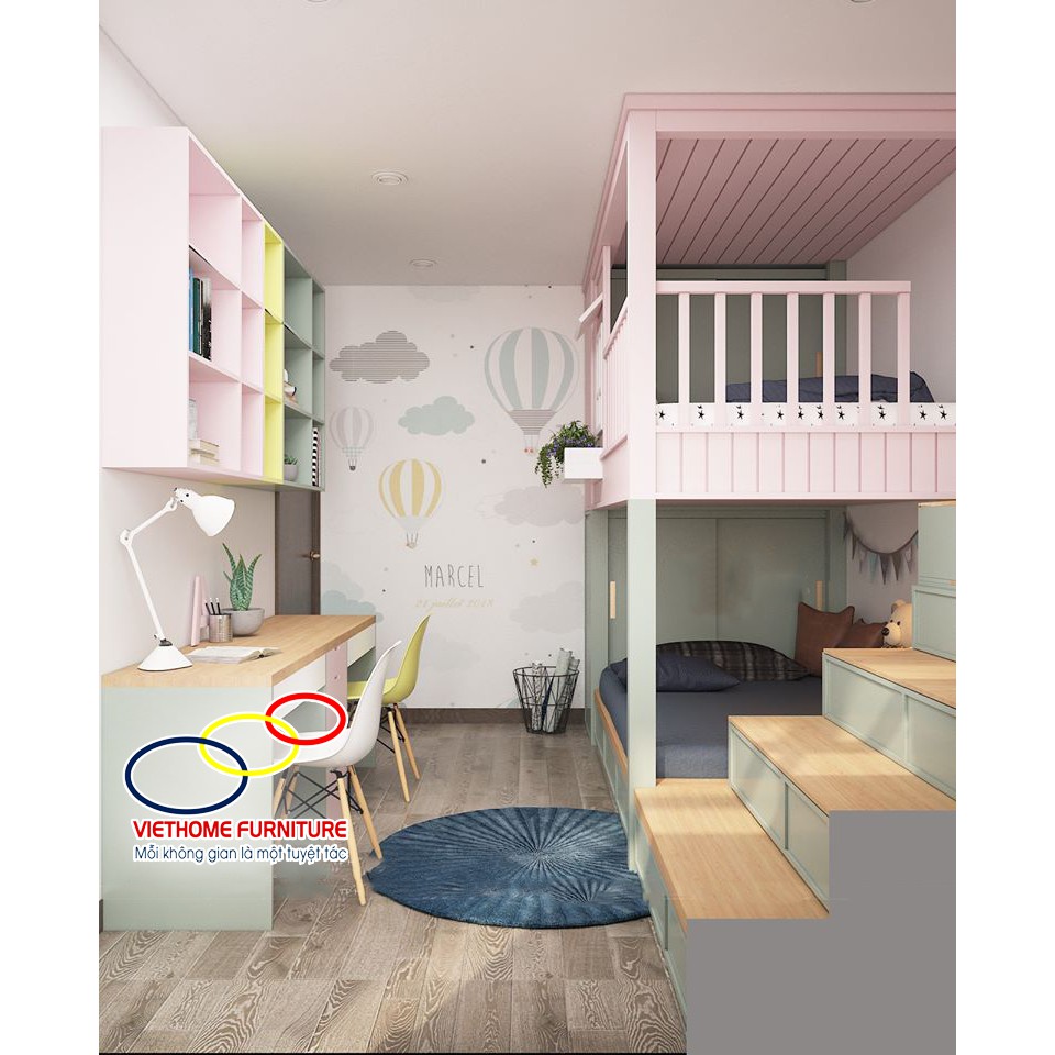 Giường tầng thông minh liền tủ cực đẹp & đa dụng từ thương hiệu Viethome Furniutre | BigBuy360 - bigbuy360.vn