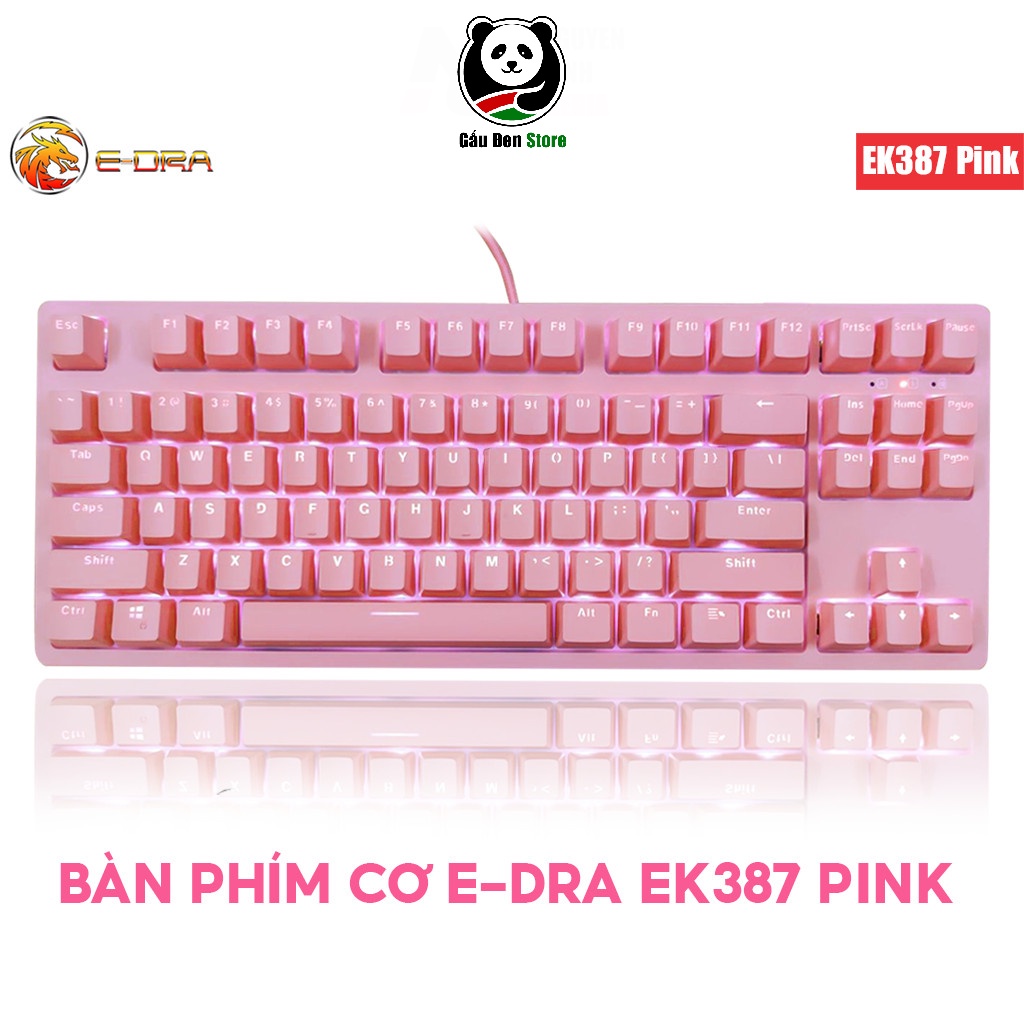 Bàn Phím Cơ E-DRA EK387 Dream Pink (Màu Hồng) Huno Blue Switch - Hàng Chính Hãng