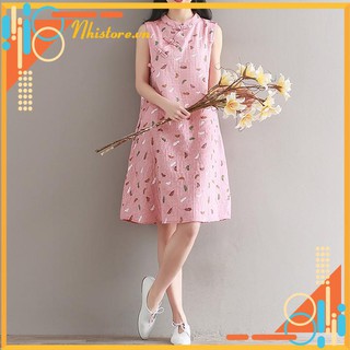 Váy bầu  Đầm bầu, váy bầu cổ tàu họa tiết lá cây