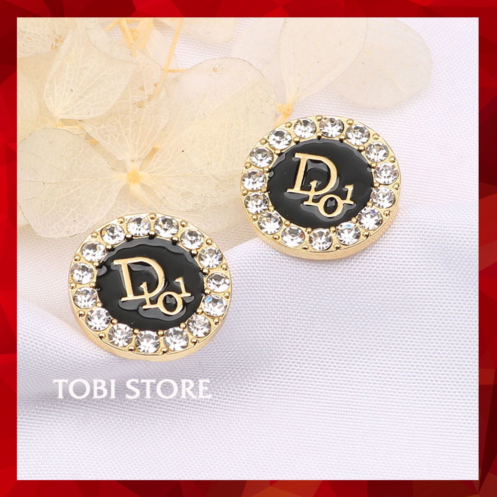 Bông tai nữ thương hiệu D mặt đen đính đá TB432 TOBI STORE