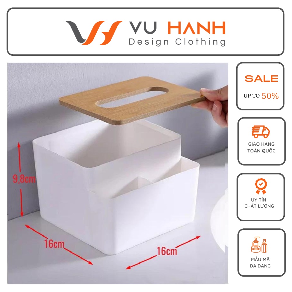 Hộp đựng giấy nhựa nắp giả vân gỗ combo 2 hộp | Shop Vũ Hạnh