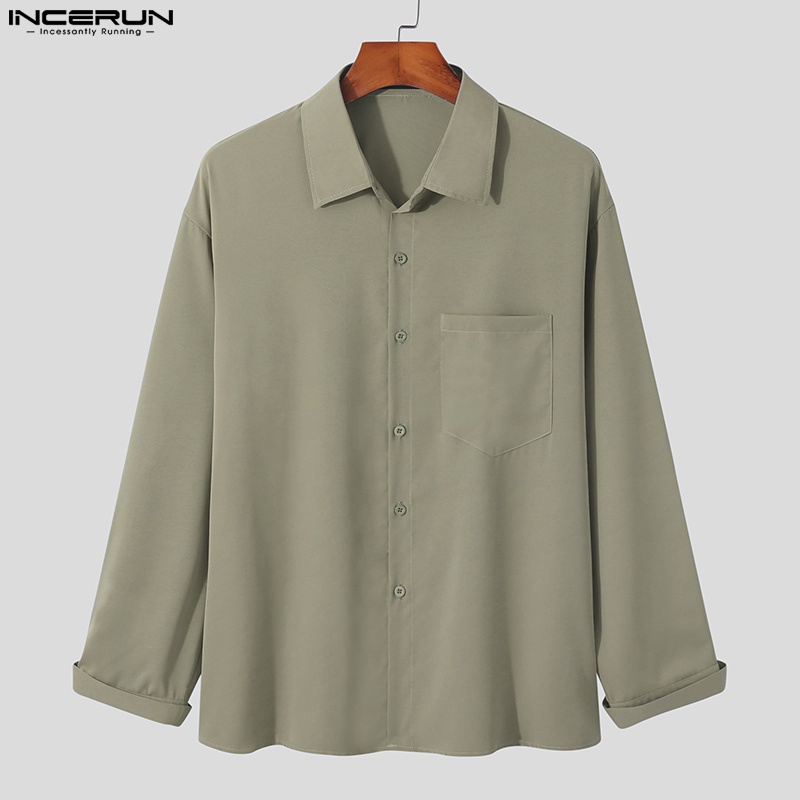 Áo sơ mi INCERUN tay dài màu sắc thanh lịch thời trang cho nam