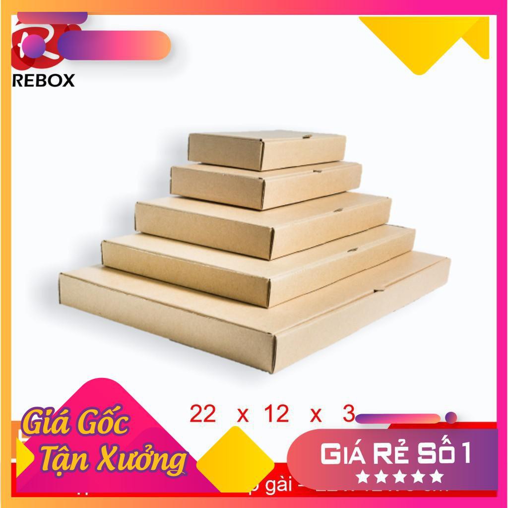 Hộp Carton 22x12x3 - 75 hộp trơn gói hàng quần áo nắp cài giá xưởng