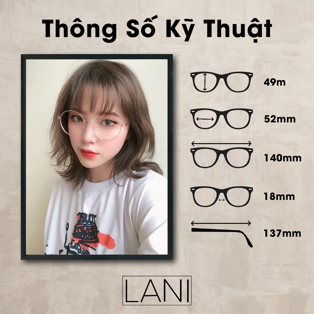 Gọng kính cận nam nữ tròn vintage càng kim loại thanh mảnh dễ thương Lani 72323 - Lắp mắt cận có độ theo yêu cầu