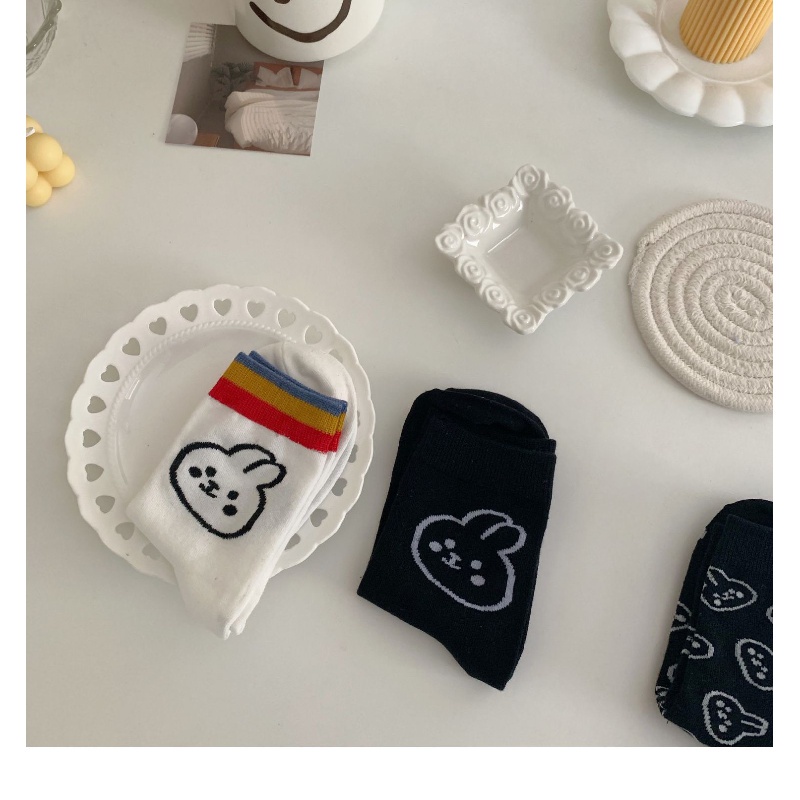 Vớ Thể Thao In Họa Tiết Thỏ Cầu Vồng Dễ Thương Phong Cách Hàn Quốc Cho Nữ