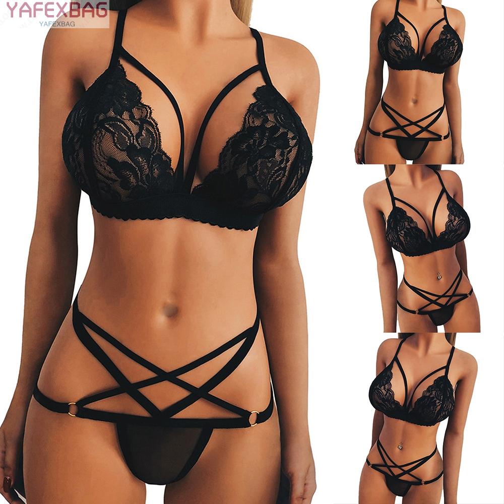 Adults Female Women Bra Set Sleepwear 2 Piece Breathable Lace Lingerie