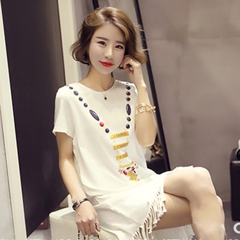Đầm tay ngắn cổ tròn phong cách Hàn Quốc | BigBuy360 - bigbuy360.vn