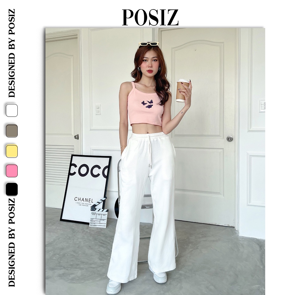 Quần ống suông nữ trơn cạp chun cotton POSIZ  đứng dáng phong cách thể thao cullotes STQ14