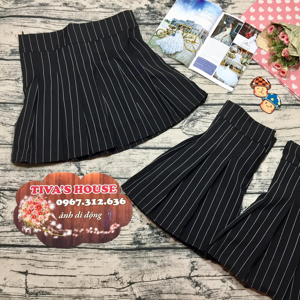 [Giảm thêm 15k khi nhập TIVA2803] Váy tennis kèm quần đen sọc trắng may xếp ly có dây kéo hông