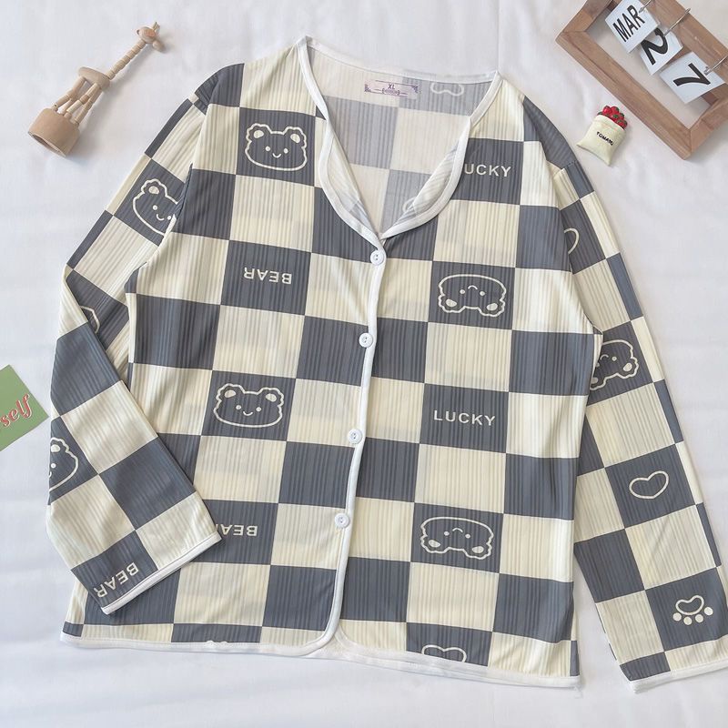 Bộ Đồ Ngủ Tay Dài Dáng Rộng Thời Trang Xuân Thu Cho Nữ