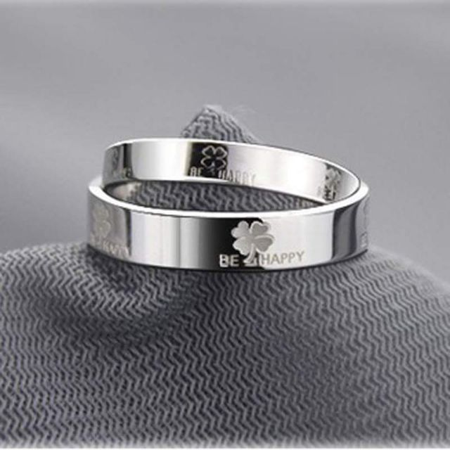 Nhẫn inox Be happy cỏ 4 lá siêu xinh