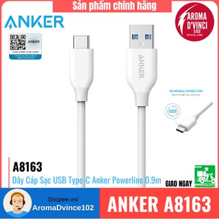 Dây Cáp Sạc USB Type-C Anker Powerline 0.9m - A8163(021/H21) (Trắng) - Hàng Chính Hãng