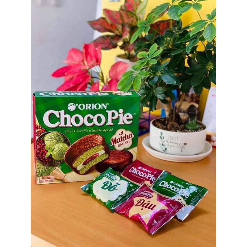 Bánh choco pie vị matcha đậu đỏ hộp 12 bánh