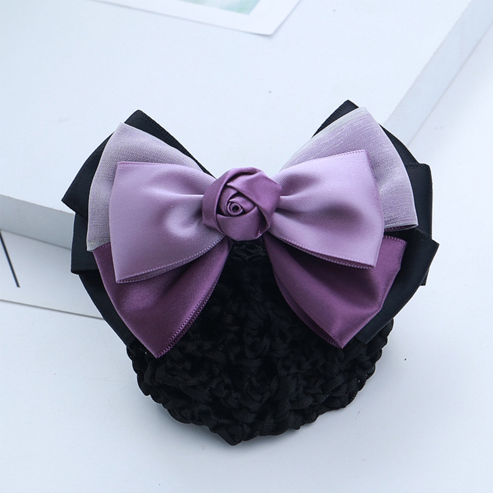 Lưới buộc tóc phối kẹp đính nơ ruy băng