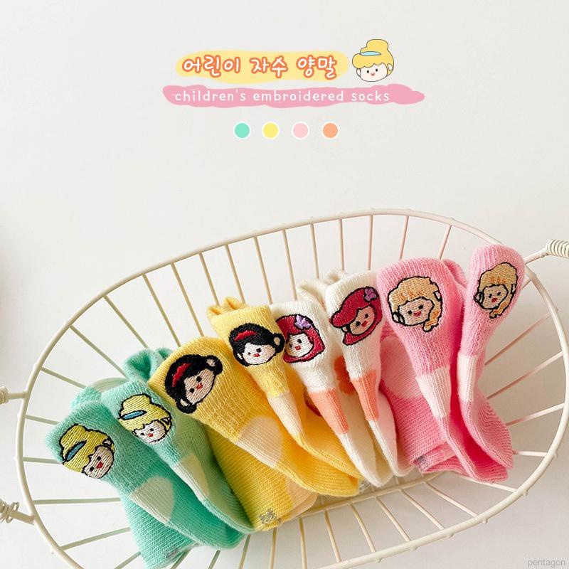 Set 4 Đôi Vớ Cổ Thấp Thêu Họa Tiết Hoạt Hình Thoáng Khí Thời Trang Mùa Hè Cho Bé