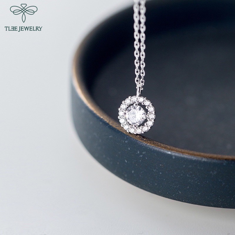 Dây chuyền bạc nữ TLEE mặt đá tròn đính đá mẫu mới sang trọng TleeJewelry D0142