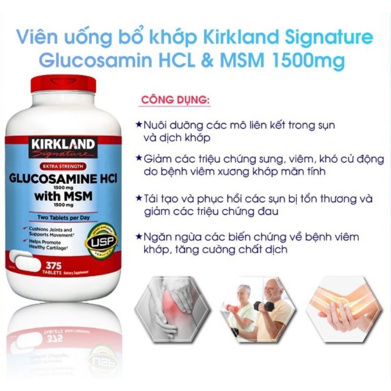 Thực Phẩm Bổ Sung Sụn Khớp Kirkland Glucosamine HCL With MSM 375 Viên chính hãng 100% TẠI WHEYSINHVIEN.COM