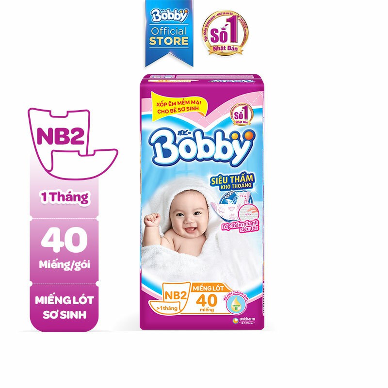 Miếng lót sơ sinh Bobby Newborn 2-40 miếng