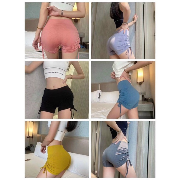 Quần Đùi Dây Rút Tập Gym Yoga Cap Cao Vải Cao Cấp Co Giãn Tốt Mặc Ôm Dáng