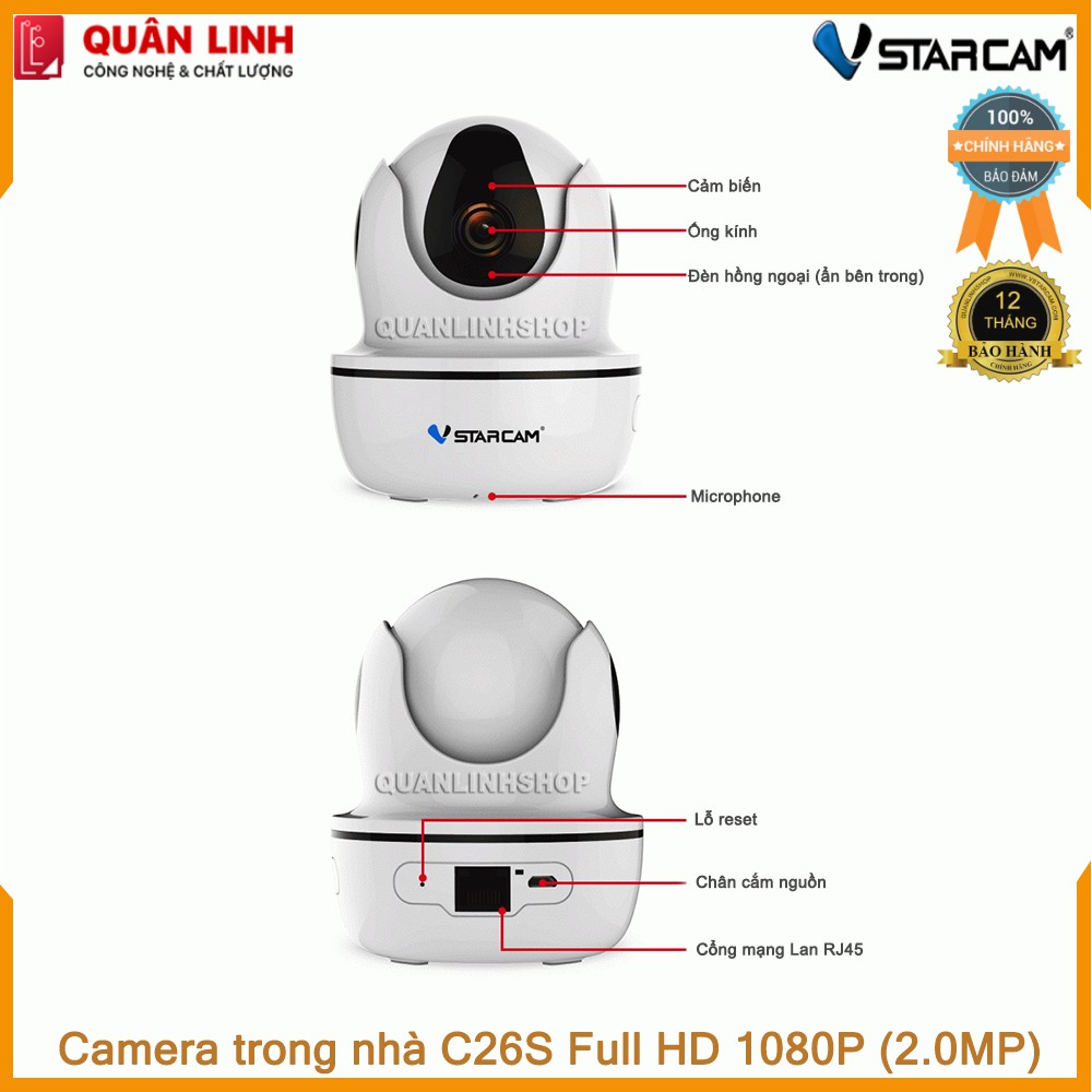 Camera Wifi IP Vstarcam C26s Full HD 1080P kèm thẻ 16GB