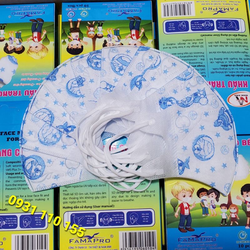 Hộp 10 cái khẩu trang trẻ em 5D mask Famapro Nam Anh đủ mẫu | BigBuy360 - bigbuy360.vn