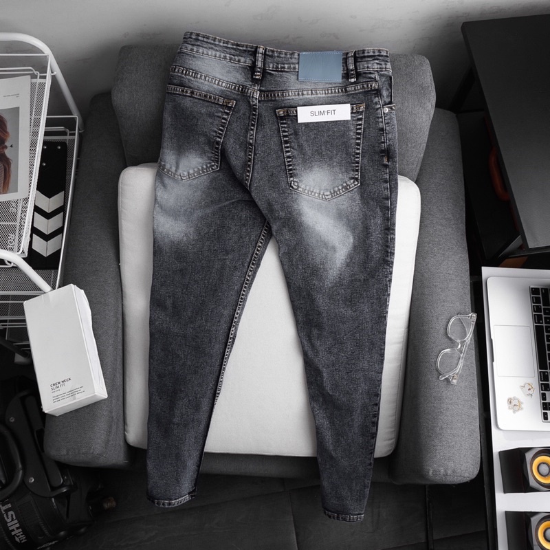 Quần jean nam đen mài cao cấp ống ôm côn co giãn chất bò đẹp | BigBuy360 - bigbuy360.vn