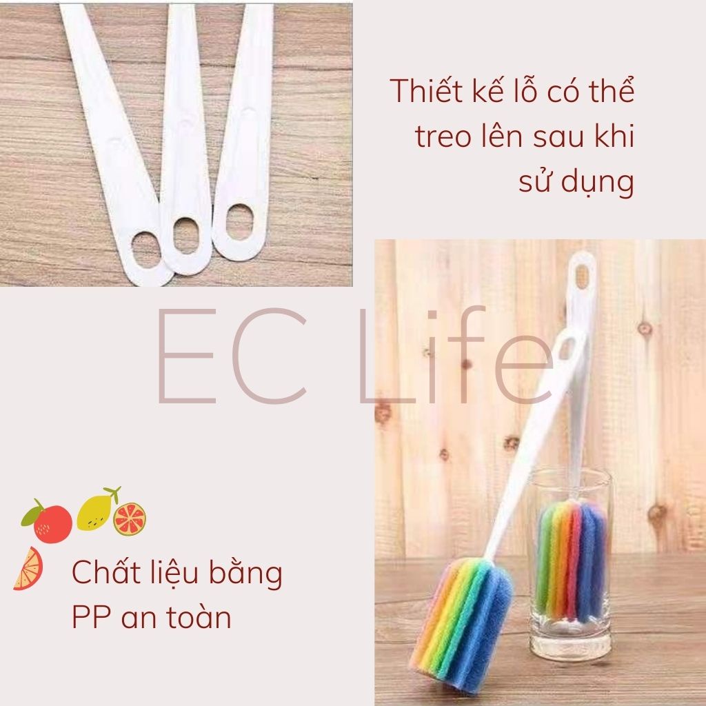 Cây cọ rửa ly cốc nước bình sữa chai lọ cán dài chắc chắn EC Life 100