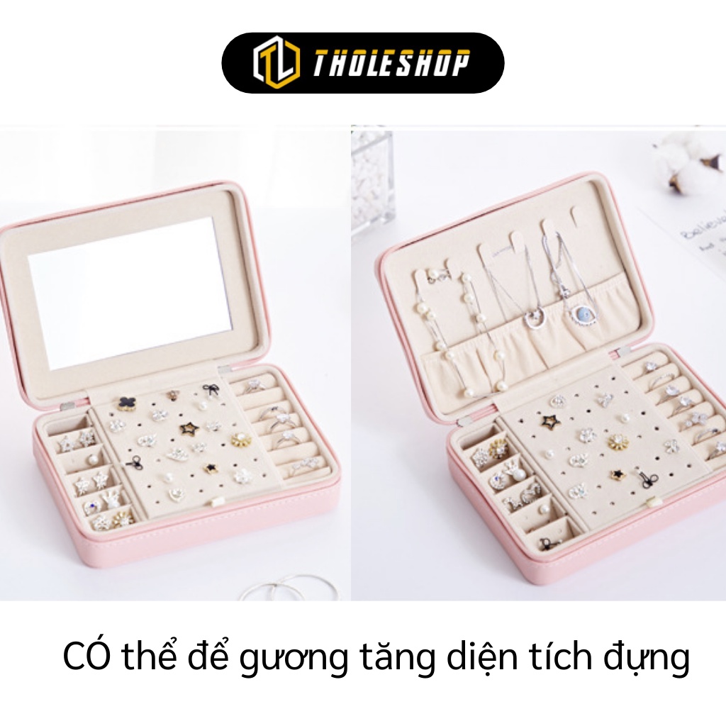 Hộp Đựng Trang Sức - Hộp Lưu Trữ Dây Chuyền, Khuyên Tai, Nhẫn Có Gương Bọc Da Pu 9506