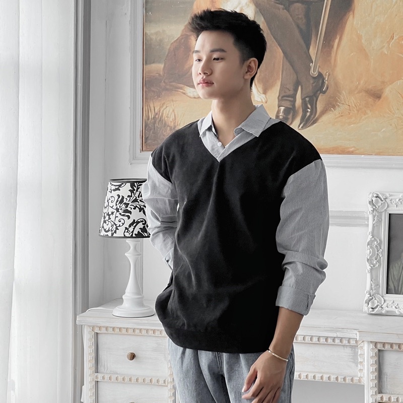 Áo Sơ Mi Phối Nhung Mịn Nam Nữ Tay Dài Hai Unisex Hot Trend Mr Smile 99 Shop