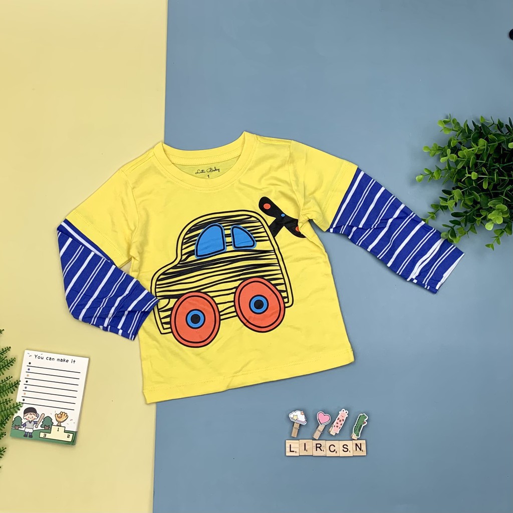 Áo cotton thu đông bé trai dài, phối tay in hình size 6-10T, cho bạn từ 19-30kg, chất cotton dày dặn, đanh tay. Lô 2