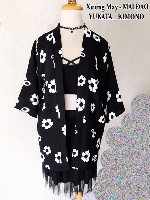 Áo Kimono Hoa Trắng