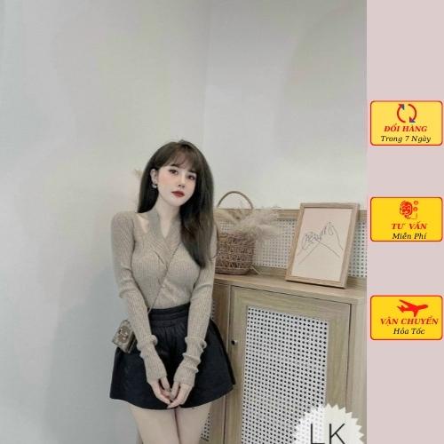 Áo len gân nữ dài tay thừng trễ vai ôm body mùa đông ulzzang Hàn Quốc