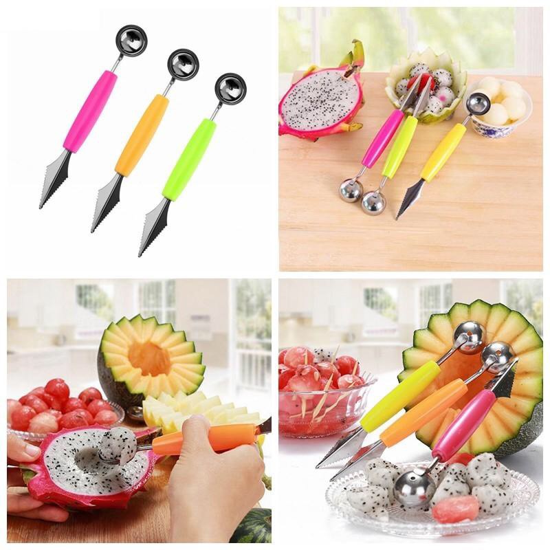 Dao thì khắc tỉa nạo hoa quả 2 đầu đa năng - Dụng cụ muỗng tạo hình trái cây 18 cm