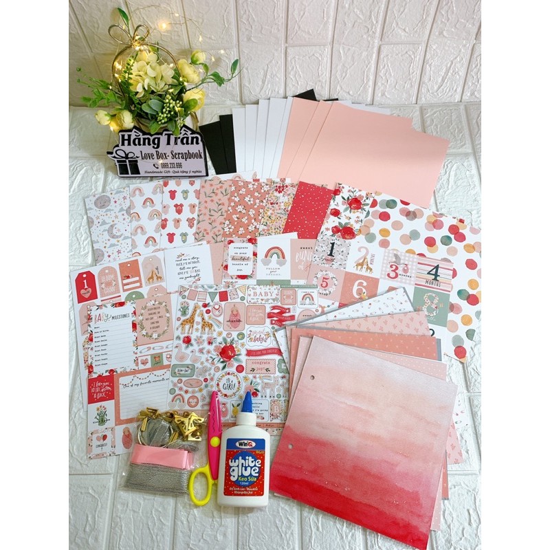 Bộ nguyên liệu làm scrapbook Baby Girl (5 bìa 10 trang)