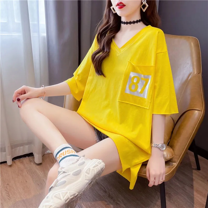 Áo Thun Tay Ngắn Cổ Chữ V Plus Size C9380 Plus Size Cho Nữ 40-100KG