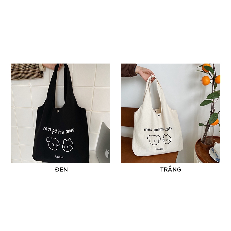 Túi tote vải đeo chéo canvas bag giá rẻ đẹp đi học LOT STORE TX721