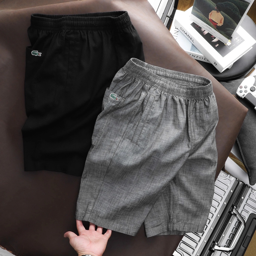 Quần Short Nam LACOSTE LINEN ĐŨI NHẸ MÁT mềm, quần ngố nam chuẩn form cạp chun dây rút Hàng Xuất Xịn Chính Hãng