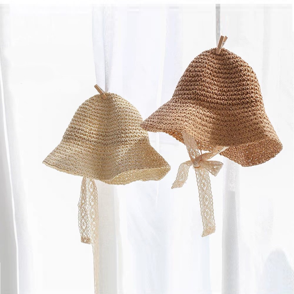 Mũ Cói Vành Buộc Dây Cho Bé Đi Biển, Đi Chơi 1-6 Tuổi