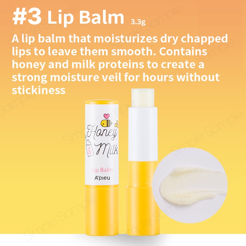 A'PIEU Apieu Honey & Milk  Lip Sleeping Pack 6.7g Lip Oil 5g Lip Balm 3.3g Lip Scrub 8ml