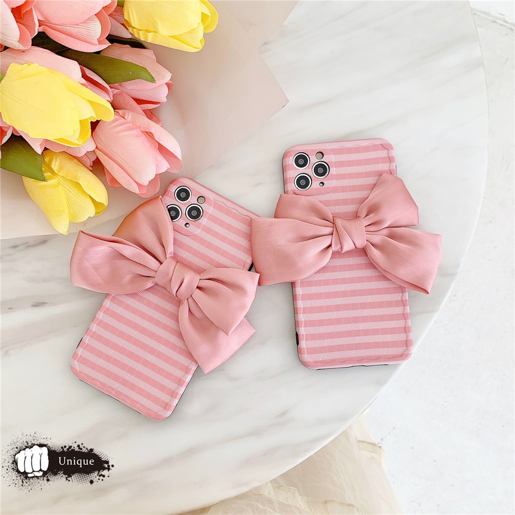 Ốp Điện Thoại Lụa Màu Hồng Đính Nơ Xinh Xắn Phong Cách Nhật Bản Cho 12 / 11pro / Max Apple X / Xs / Xr / Mini Mobile | BigBuy360 - bigbuy360.vn